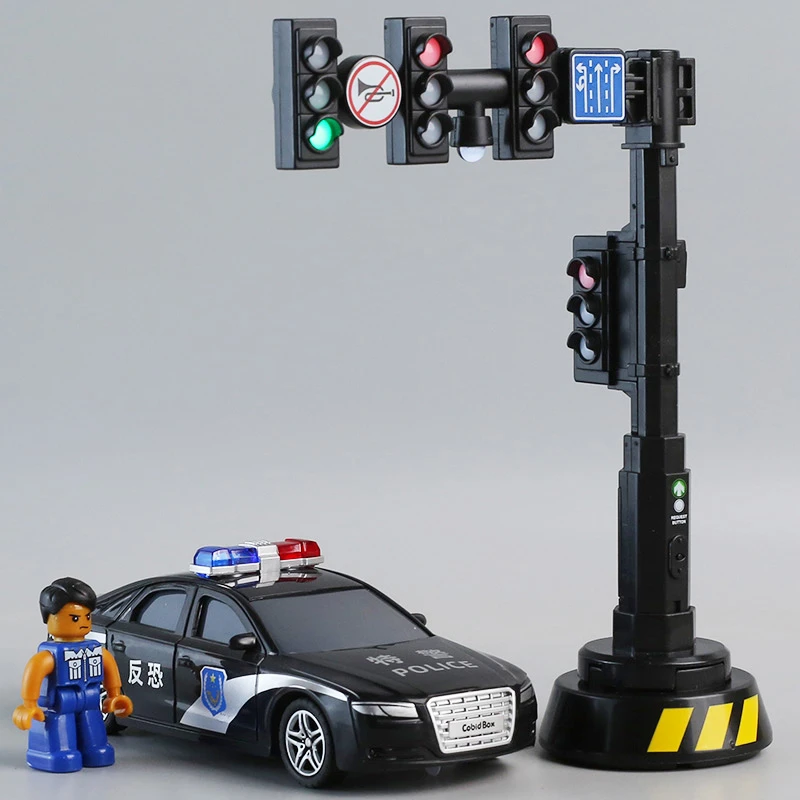 儿童多功能红绿灯玩具模型灯光音效交通信号灯声光回力警车小汽车