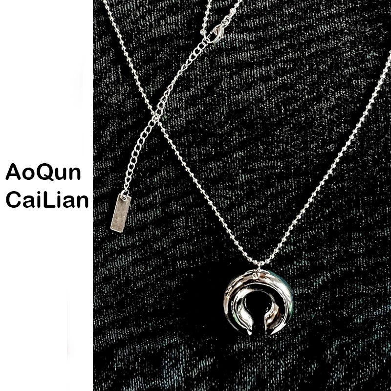 不锈钢吊坠 欧美时尚气质圈圈空心网红百搭高级感配饰两条链子