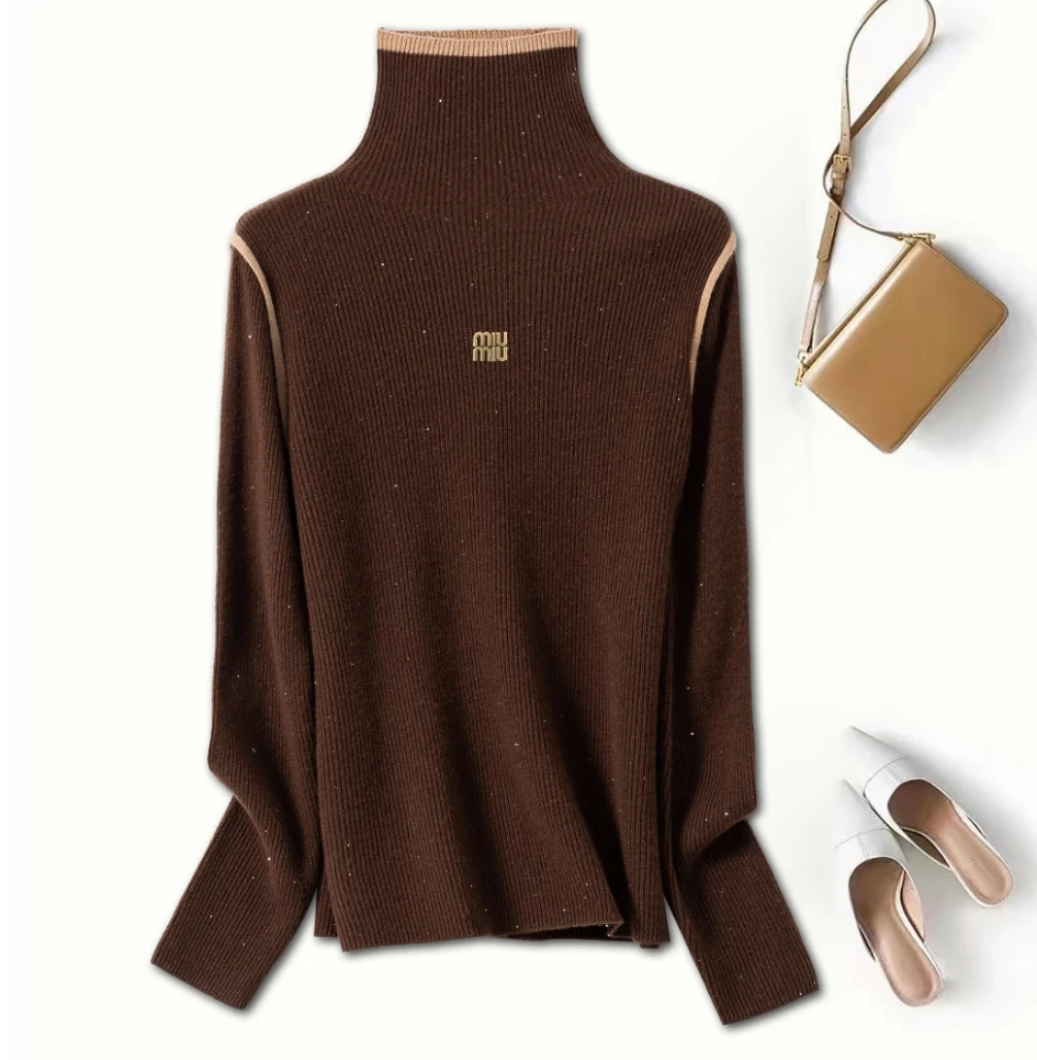 【果果雅致】新款时尚百搭堆堆领套头长袖针织衫-6935