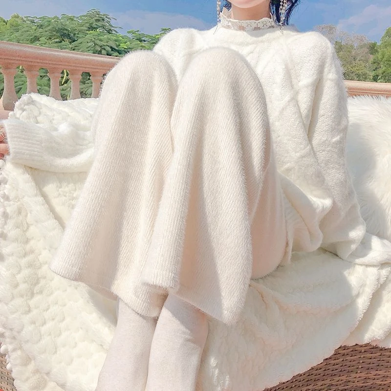 水貂绒阔腿裤女秋冬高腰垂感大码胖mm显瘦遮肉小个子直筒拖地裤子