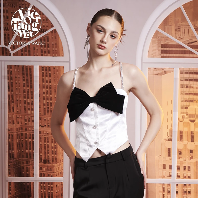 VICTORIA WANG丝绒蝴蝶结吊带上衣VWTOP5154WH