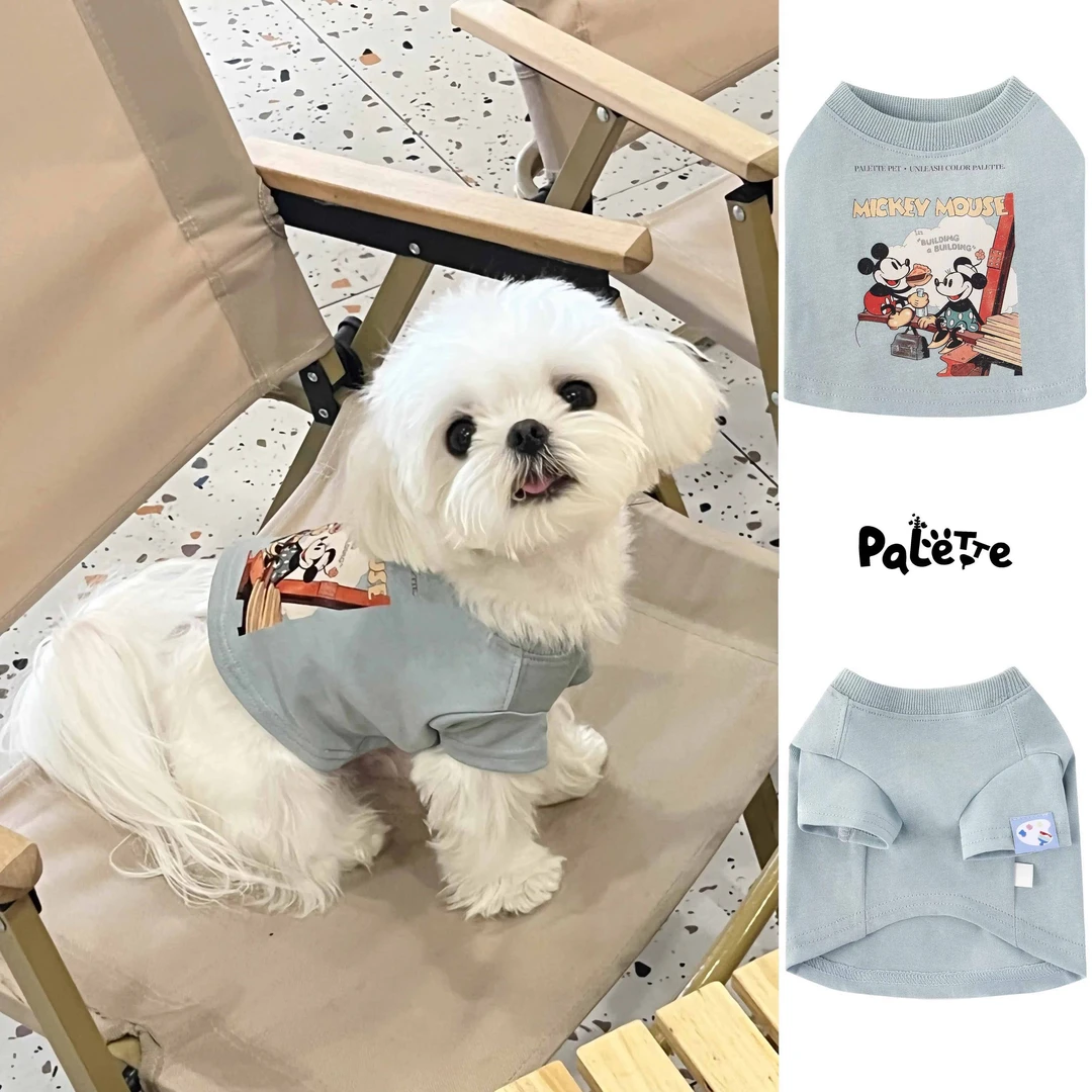 PalettePet春夏宠物服饰猫咪狗狗网红灰绿色做旧印花短袖