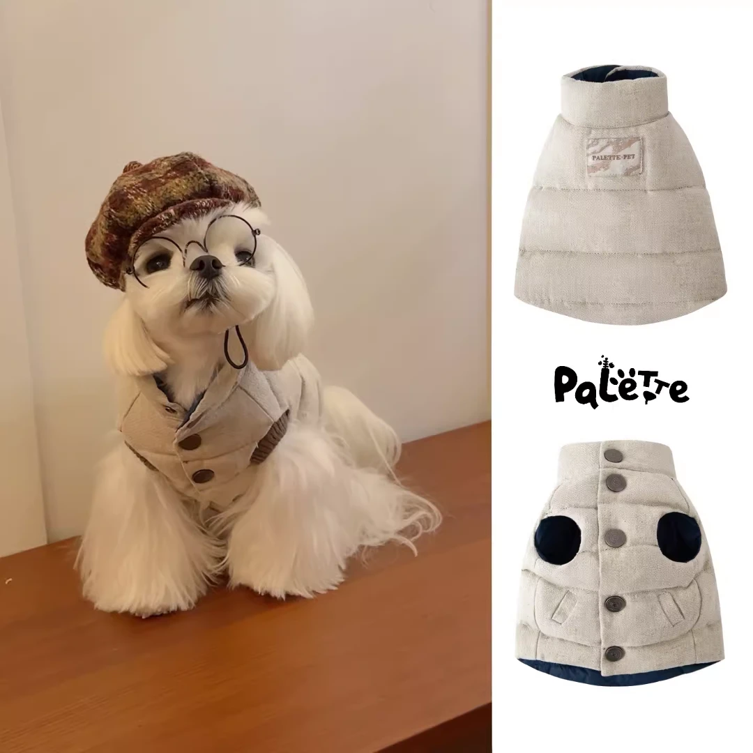 PalettePet春夏宠物服饰猫咪狗狗网红卡其拼色棉麻双面羽绒服外套