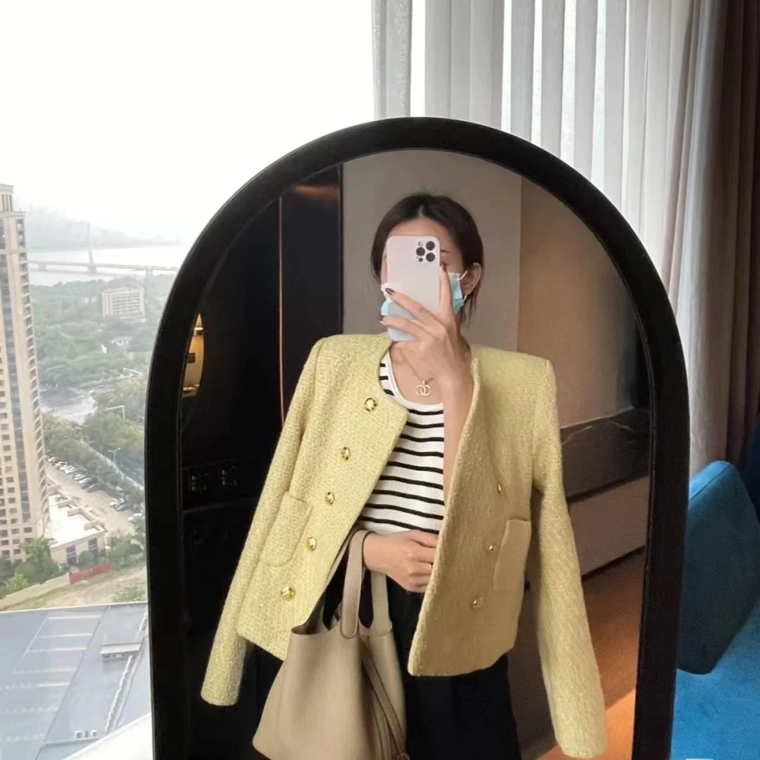 （筱筱）浪漫余晖 法式秋季粗花呢小香风上衣女外套短款28118yuhu