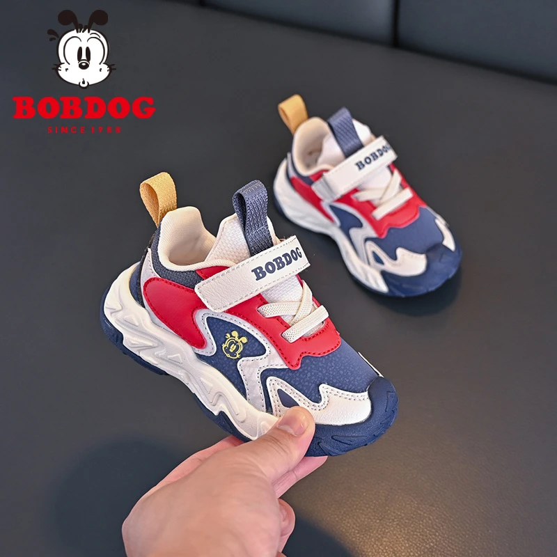 巴布豆童鞋男童2025新款户外时尚儿童运动鞋小童男宝宝皮面休闲鞋