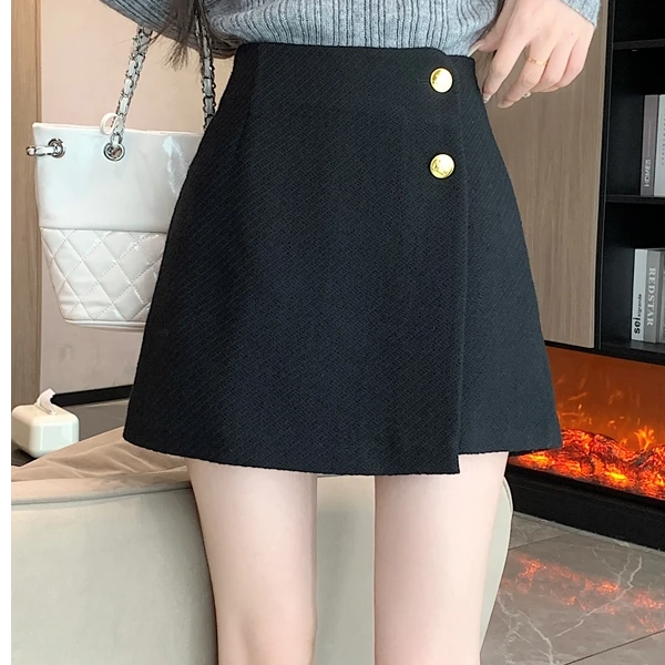 毛呢短裤秋冬外穿2024新款高腰休闲裤裙黑色百搭a字裙阔腿靴裤女