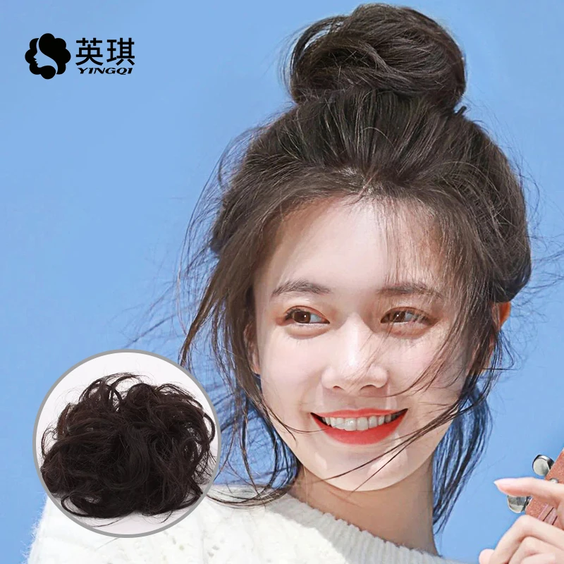 英琪假发时尚丸子头卷发圈增发量减龄真人发丝显年轻轻便透气女