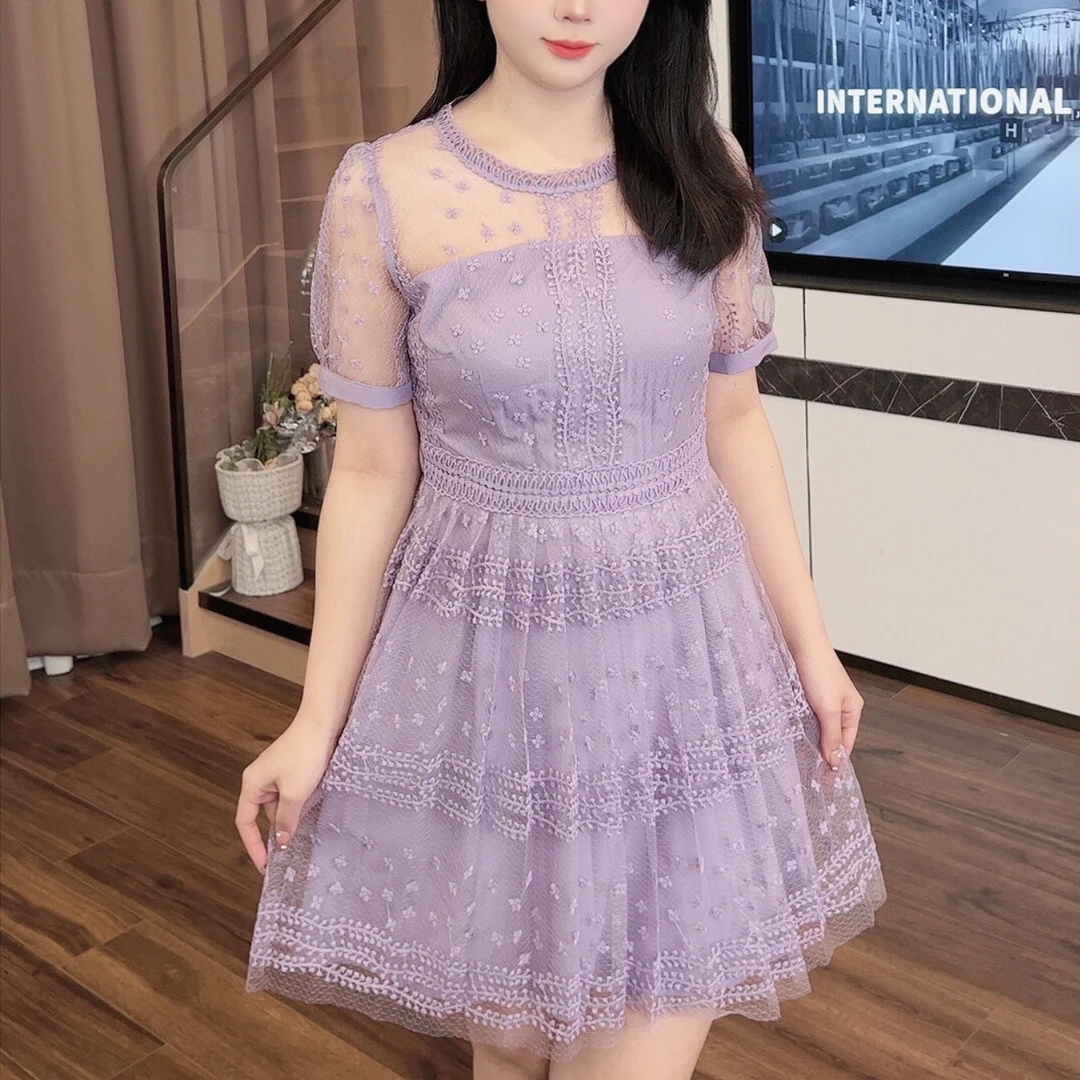 微胖定制【DM476】胖mm遮肚气质显瘦大码女装短袖连衣裙