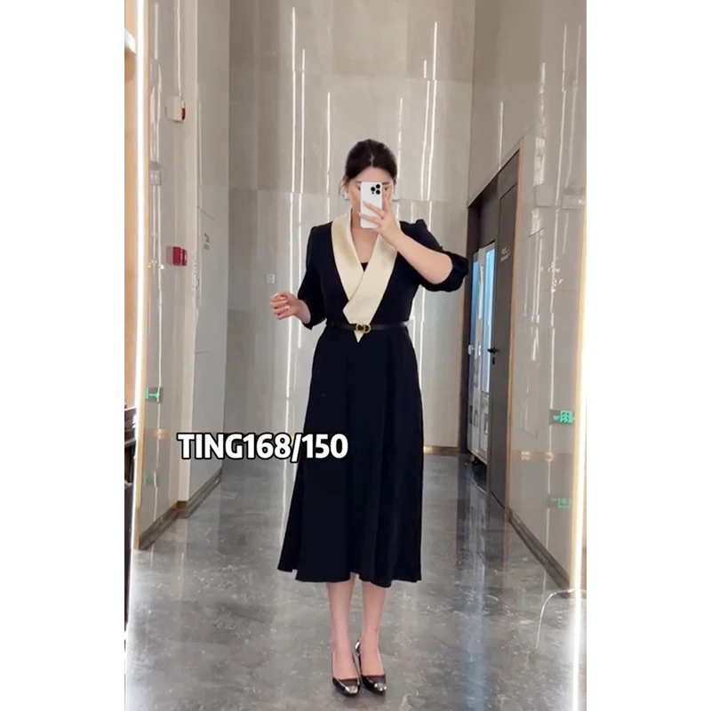 LWT342【一枕香】长袖显瘦法式赫本风收腰西装连衣裙气质连衣裙女