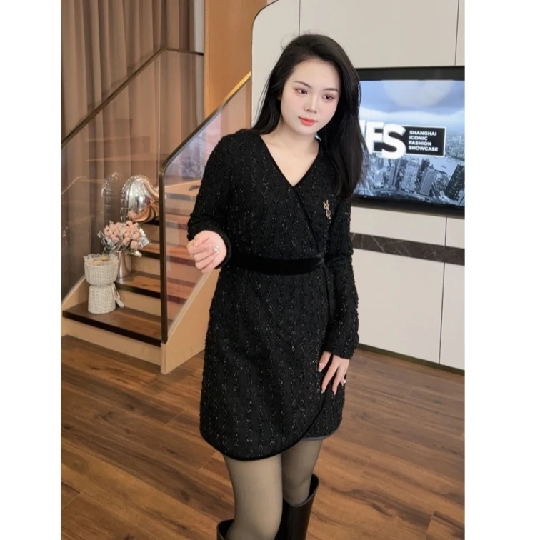 微胖定制【DM345】遮肚女装气质名媛显瘦藏肉收腰连衣裙