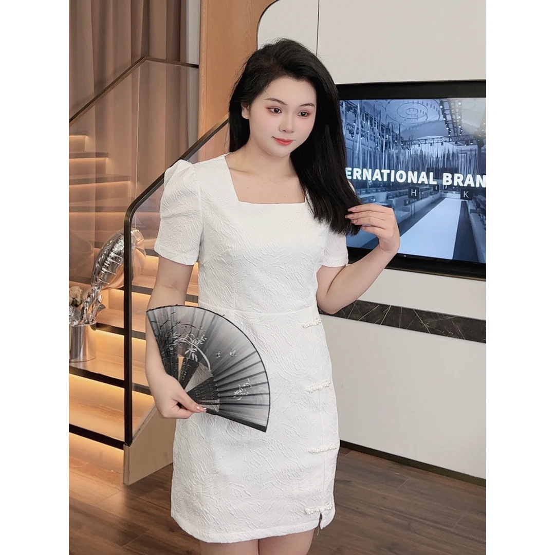 微胖定制【DM522】遮肚气质显瘦大码女装短袖连衣裙