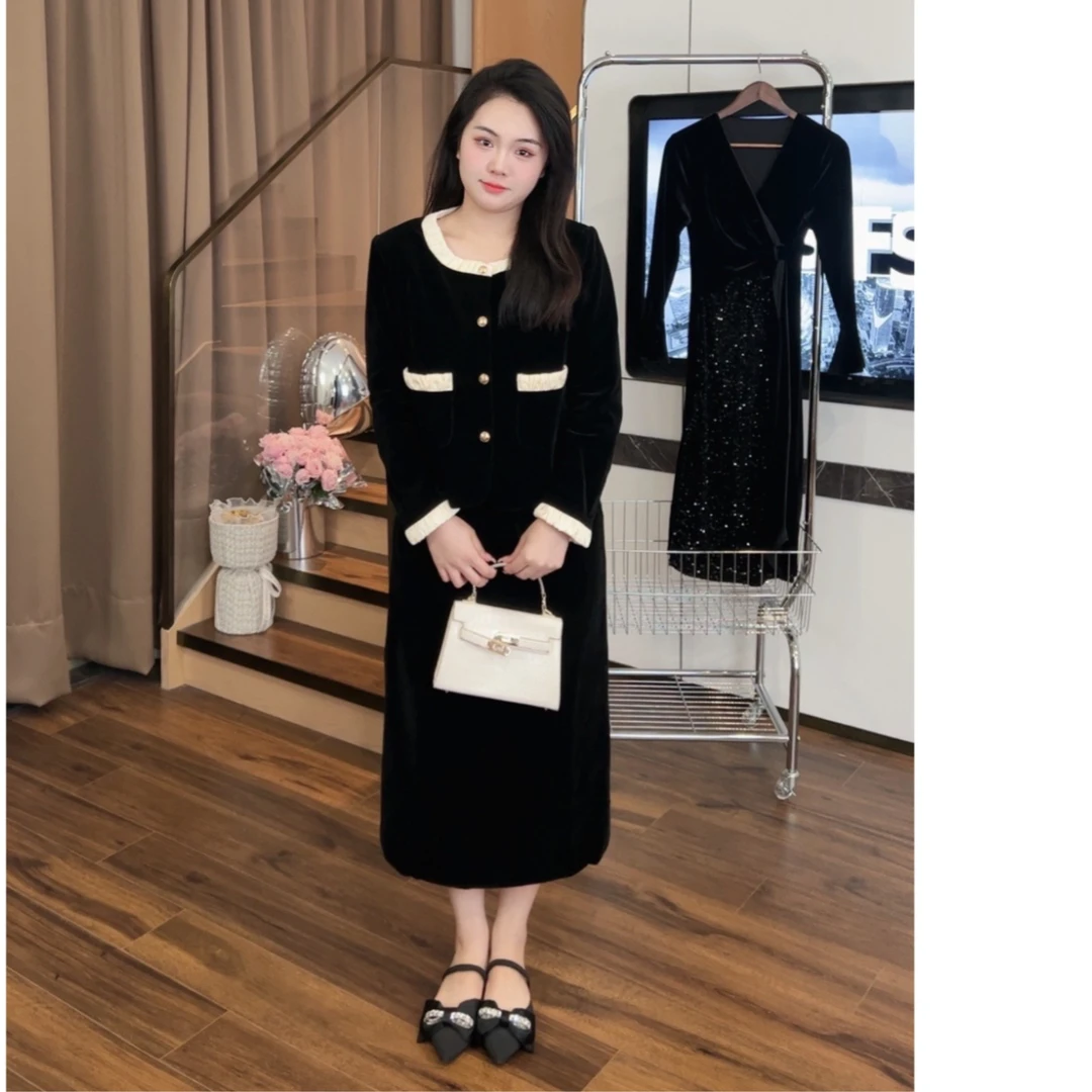 微胖裙子两件套【ZZ082套装】秋冬遮肚气质显瘦藏肉长袖套装