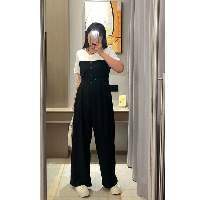 微胖定制气质连体裤女温柔风高腰显瘦阔腿裤HC178