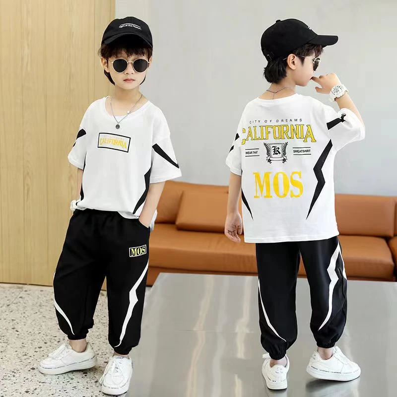 夏季酷帅儿童 潮流新款时尚潮款短袖长裤套装中大童休闲运动童装