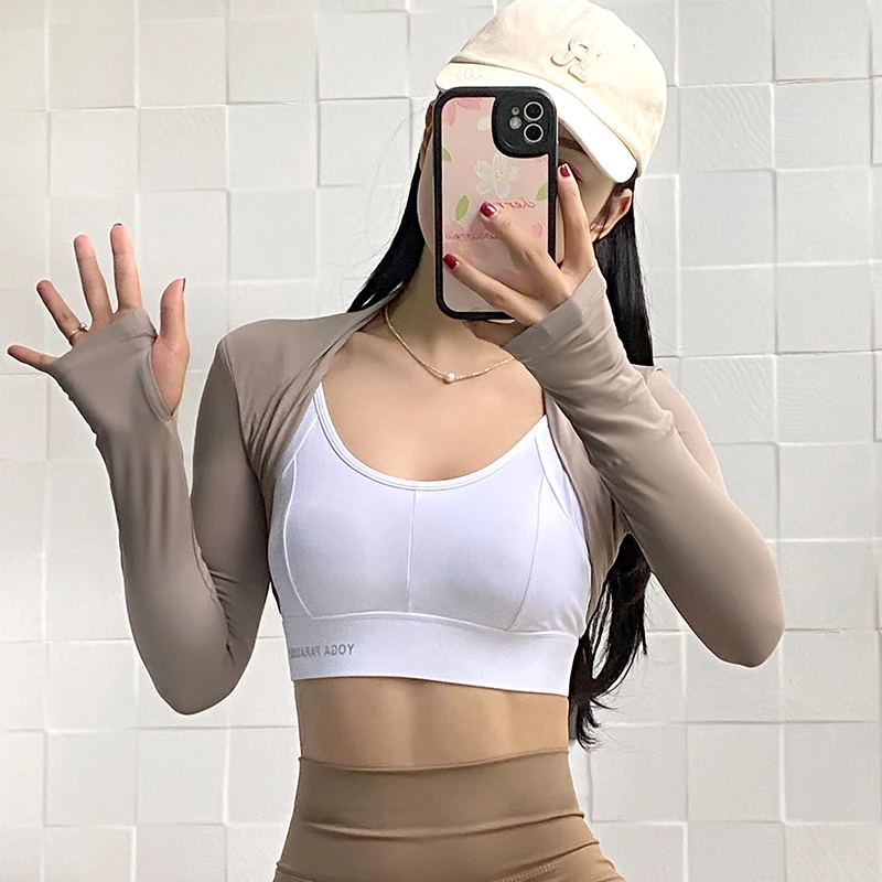 健身披肩女运动上衣长袖瑜伽普拉提披肩外穿短款优雅休闲小坎肩女