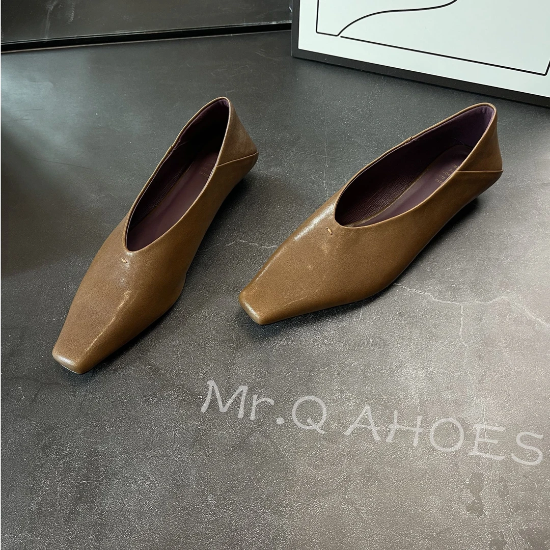34-40码/2.5cm跟高/黑棕/简约法式小方头低跟单鞋