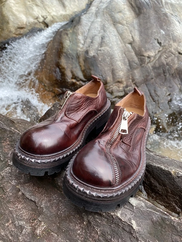 小辰手工女鞋【34-40码】3.5跟|夏季新款复古前拉链德比小单鞋