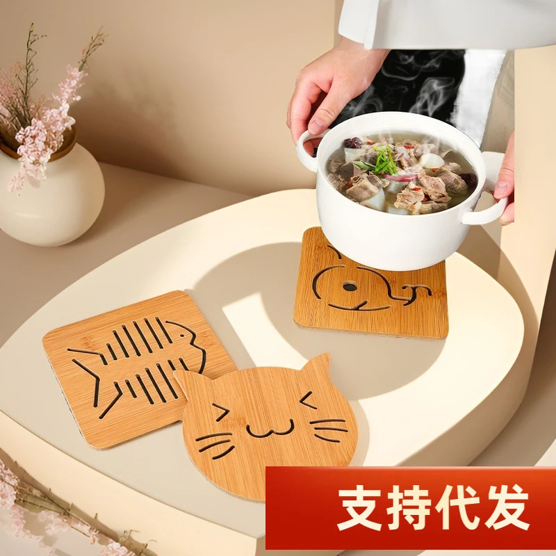 木质卡通镂空杯垫 厨房餐具加厚防烫隔热垫餐垫 木制防滑锅碗盘垫