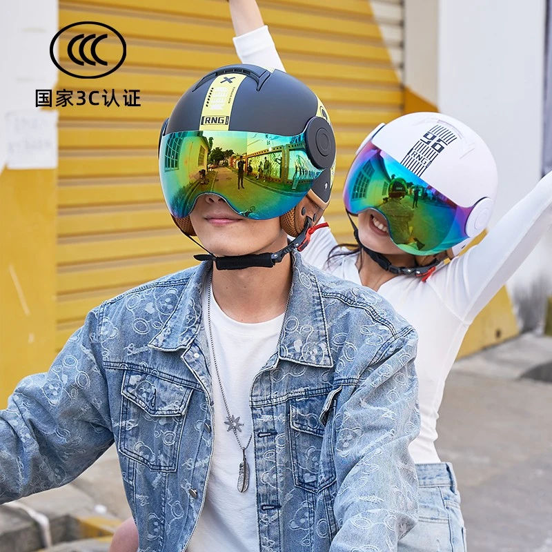 3C电动车头盔电瓶车安全帽男女士四季通用骑行轻便防晒 复古半盔