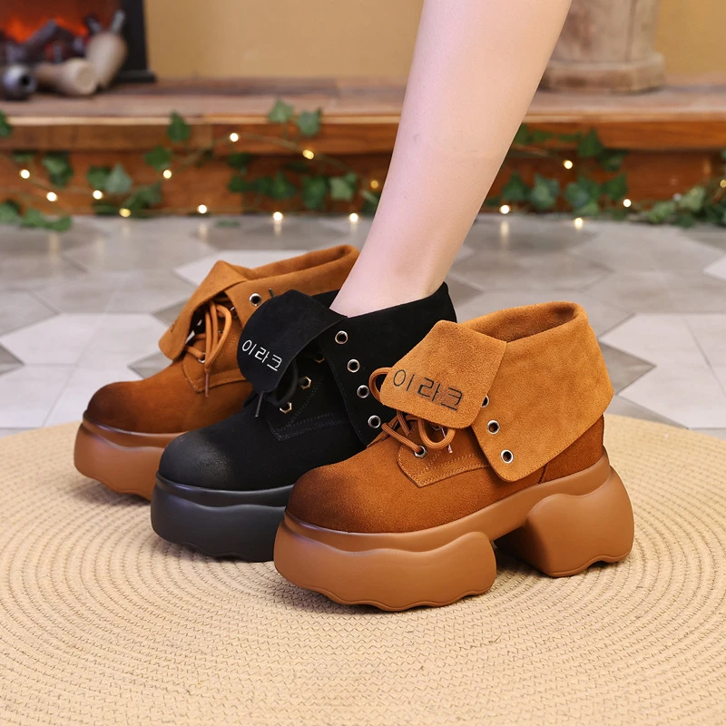 【增高8CM】磨砂小个子马丁靴女2025秋季新款复古厚底两穿大黄靴