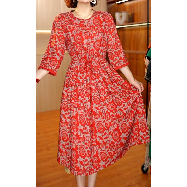 7861-25【太阳花】印花连衣裙X