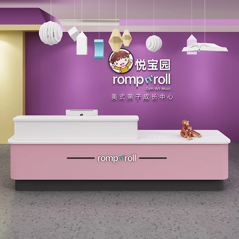 简约现代早教前台卡通趣艺教育培训机构接待台幼儿园吧台收银柜台