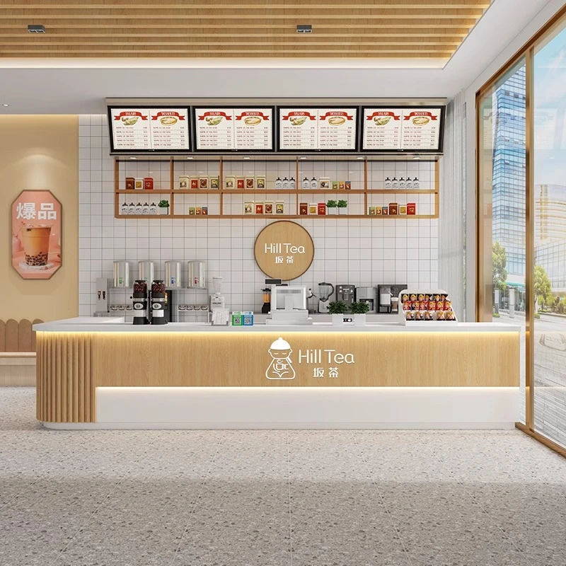 现代简约奶茶店收银台蛋糕烘焙咖啡水果接待台吧台桌柜台前台定制