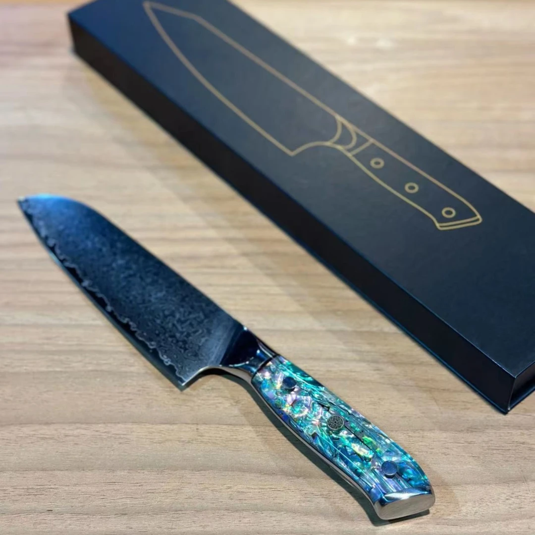 绿彩鲍贝大马士革三德刀
