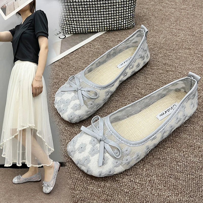 夏季老北京布鞋女透气单鞋蕾丝镂空软底女鞋平底豆豆鞋孕妇鞋鞋子