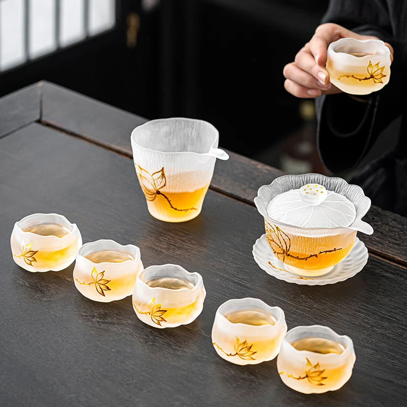 磨砂琉璃功夫茶具高端一套家用办公室会客轻奢高档三才盖碗泡茶器