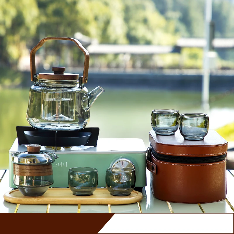 旅行茶具便携式玻璃茶具一壶四杯茶盘宝藏旅行好物大容量水壶小型