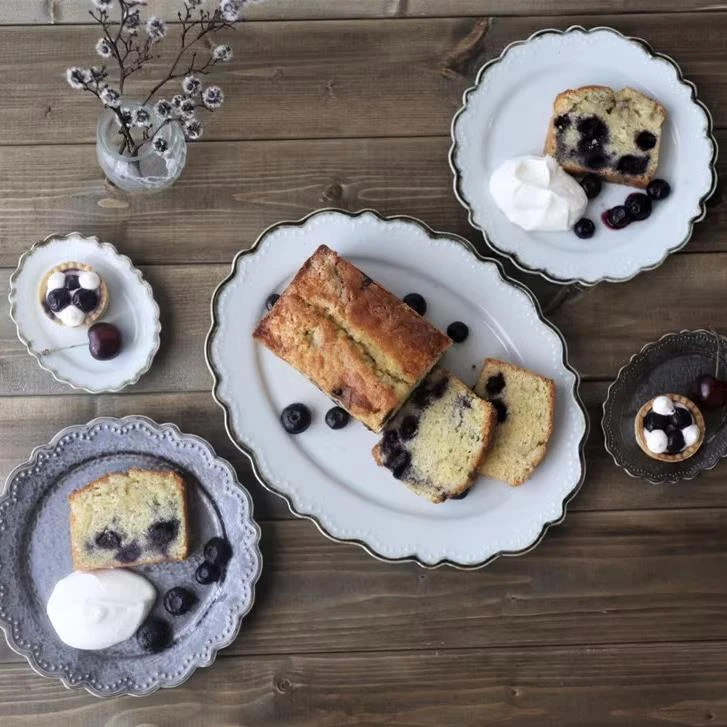 日本进口美浓烧釉下彩椭圆面盘西餐盘欧式圆形盘平盘早餐盘甜品碟
