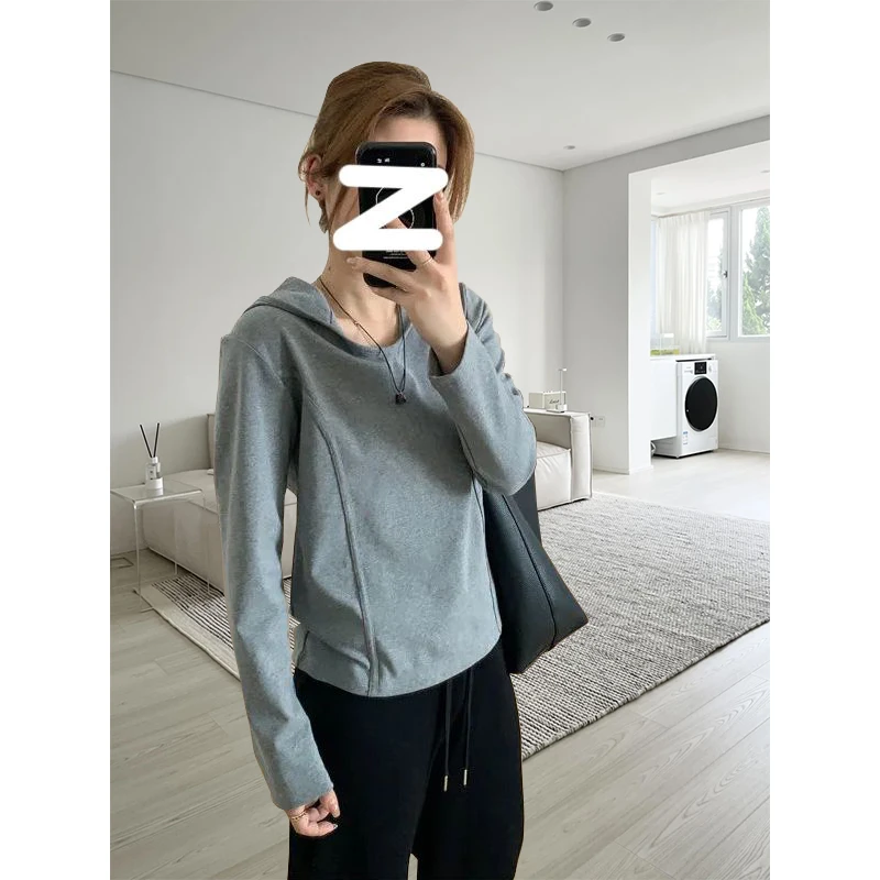 大码胖mm200斤气质纯色时尚连帽显瘦正肩卫衣女秋冬百搭长袖t恤衫