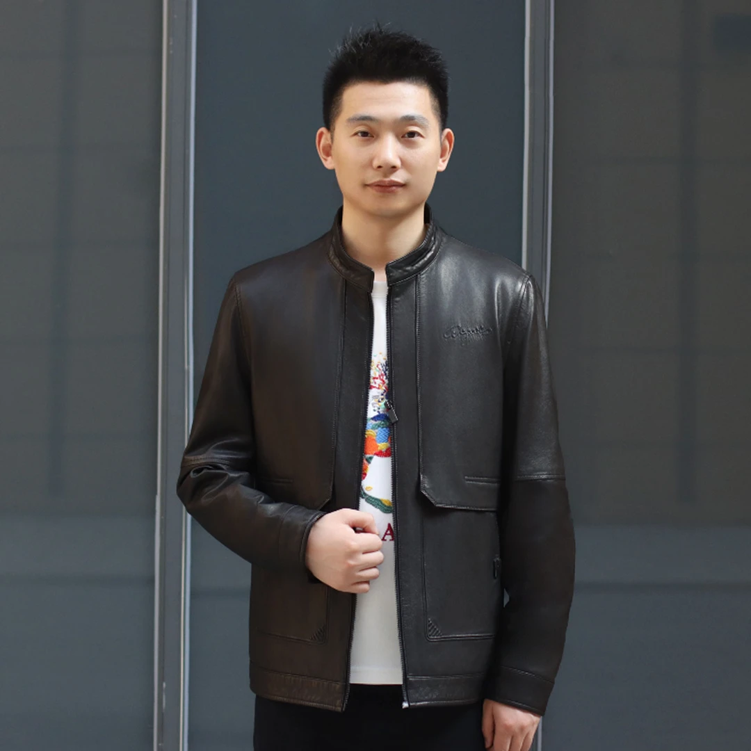 初晓2024年秋季新款男士单皮衣 黑色 休闲时尚经典 2K008