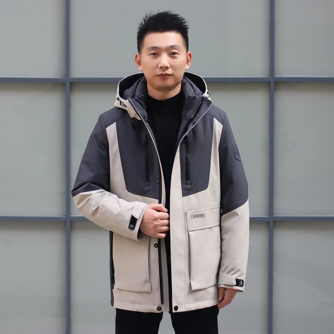 初晓2024年秋冬新款男士派克服 浅杏+灰 休闲百搭时尚 8866