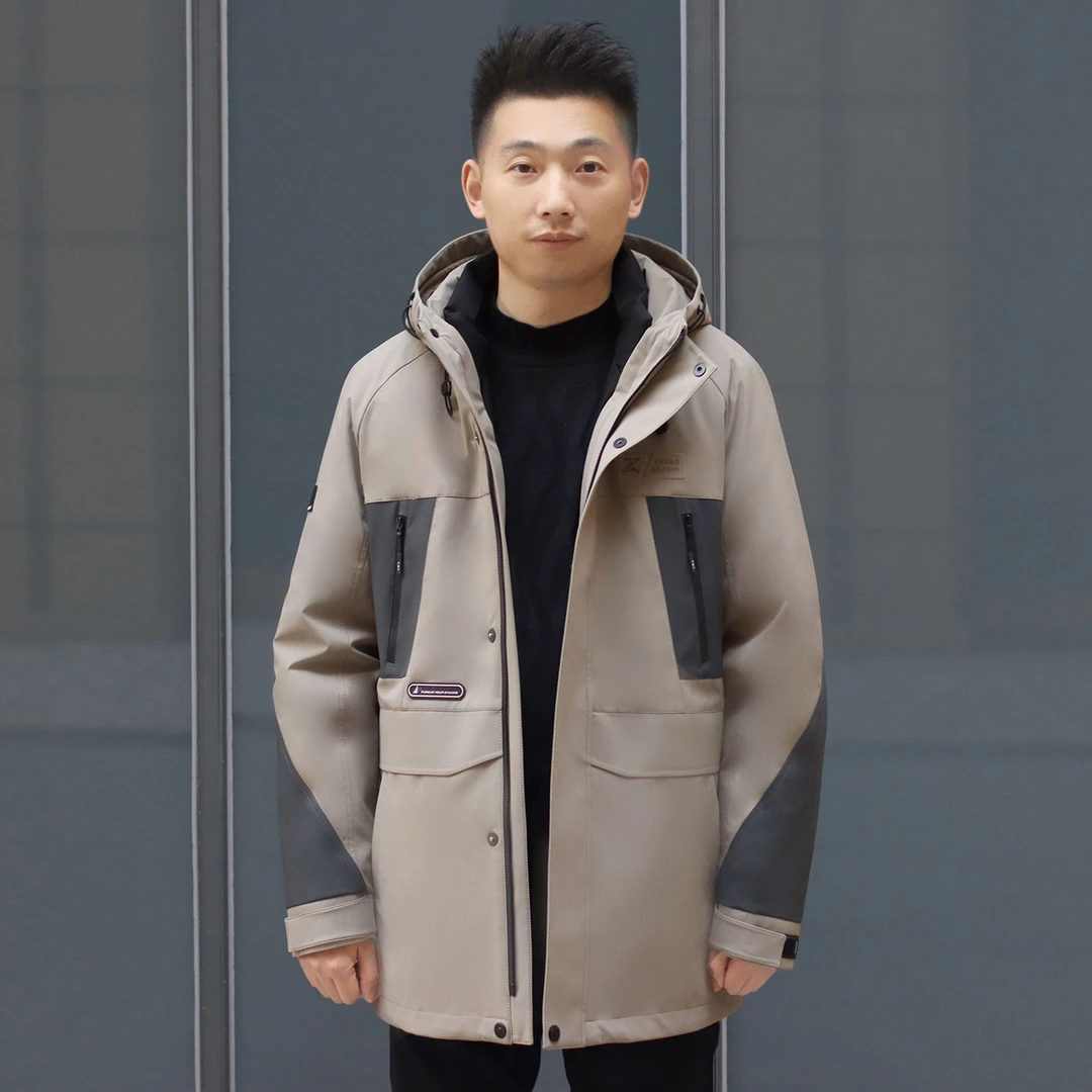 初晓2024年秋冬新款男士派克服 卡其灰 休闲百搭时尚 8801