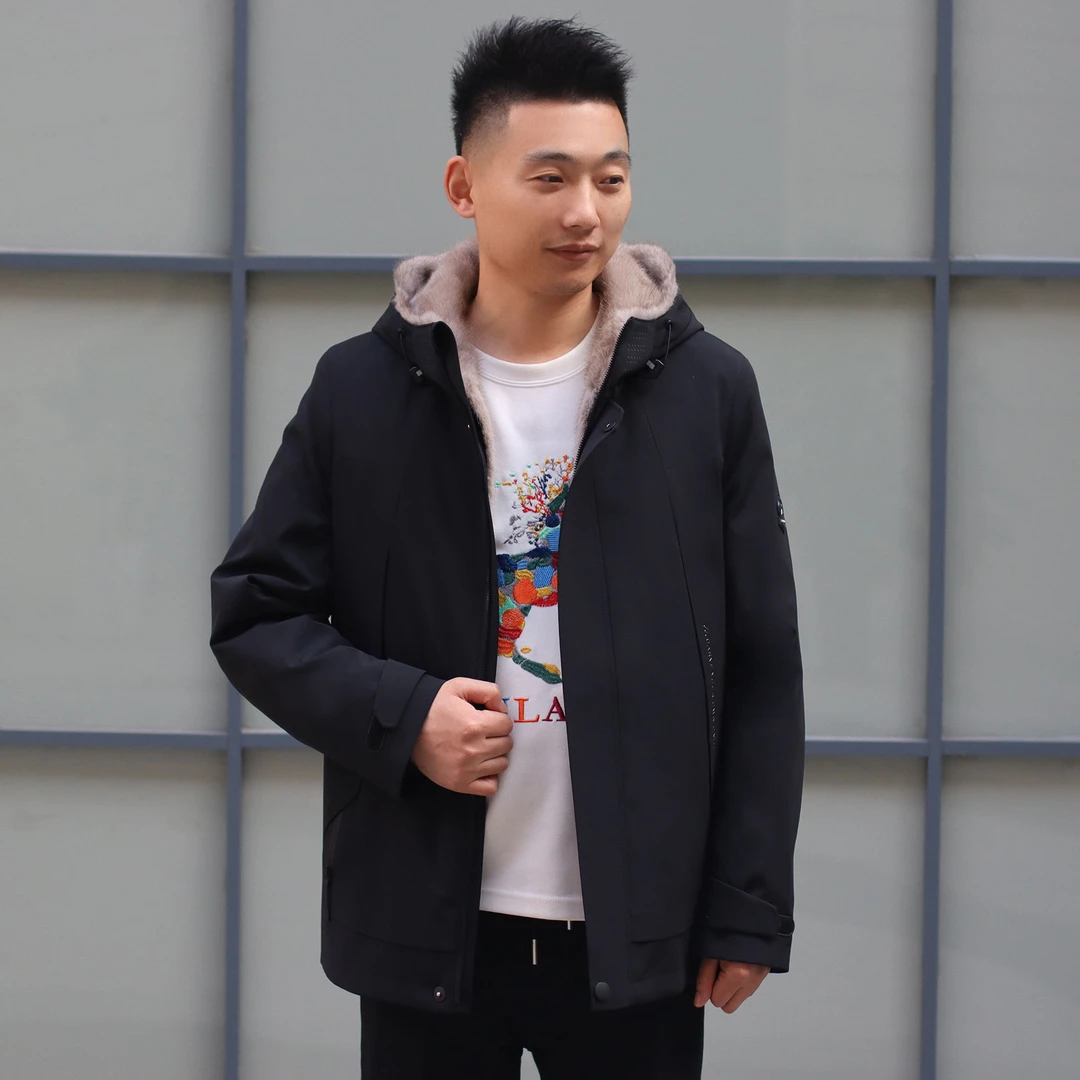 初晓2024年秋冬新款男士派克服 黑色苹果绿 休闲百搭时尚 23337