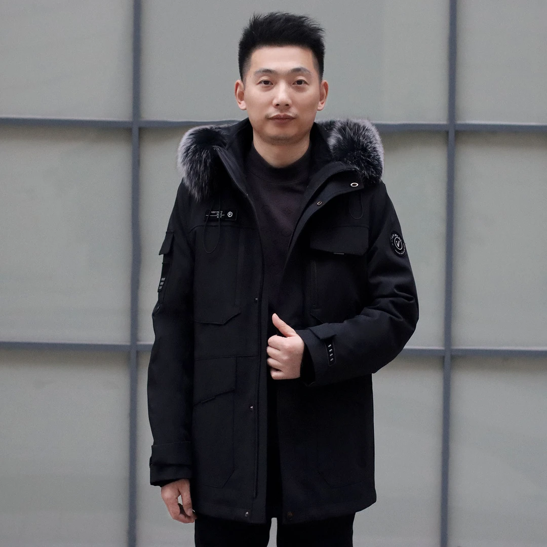 初晓2024年冬季新款男士派克服 黑色米白色 保暖时尚潮流 3479