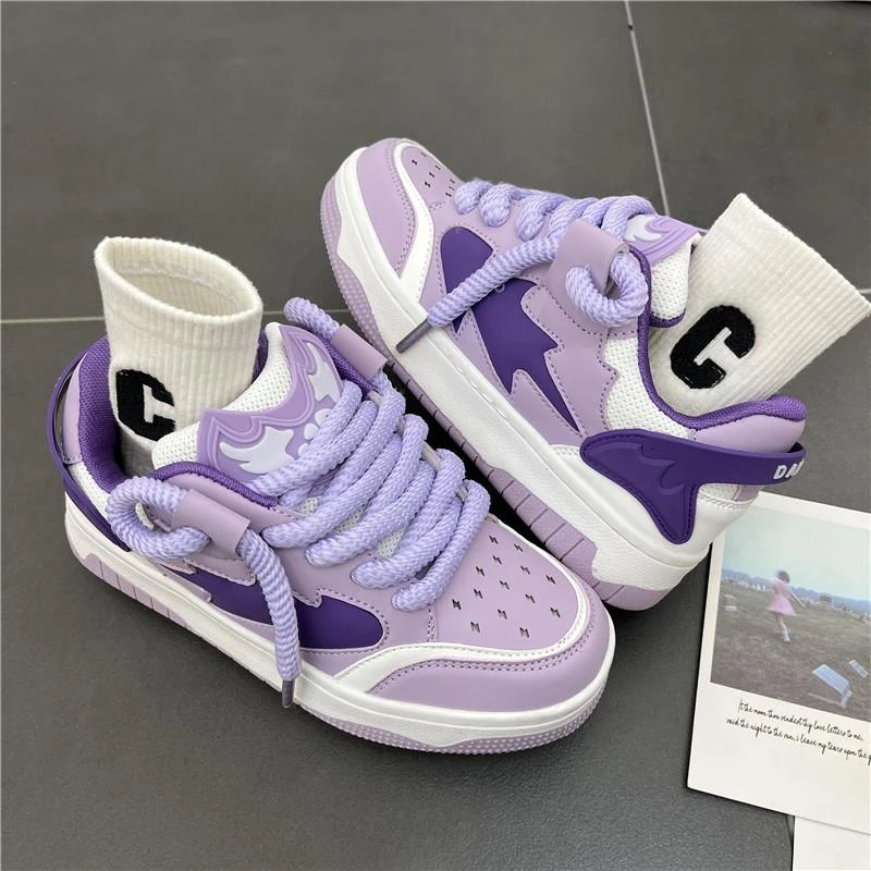 潮牌鞋子女ins风厚底紫色面包鞋秋冬学院街头百搭情侣休闲运动鞋