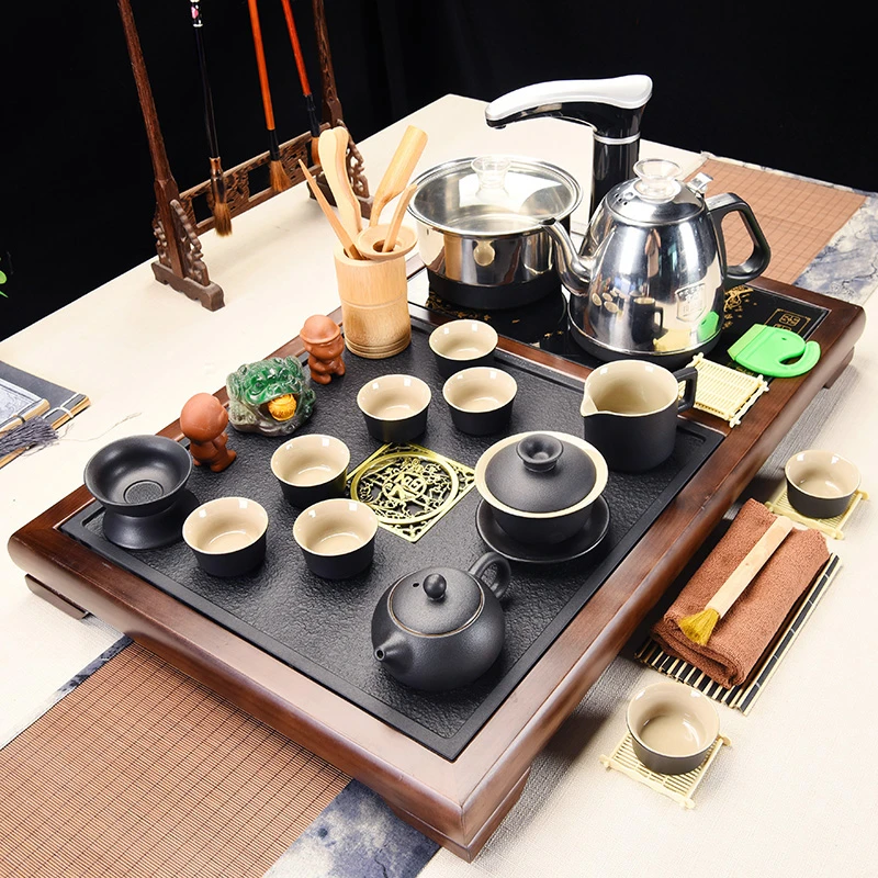 诗朋茶具整套家用木石茶盘套装功夫客厅全自动一体茶台茶海茶杯壶