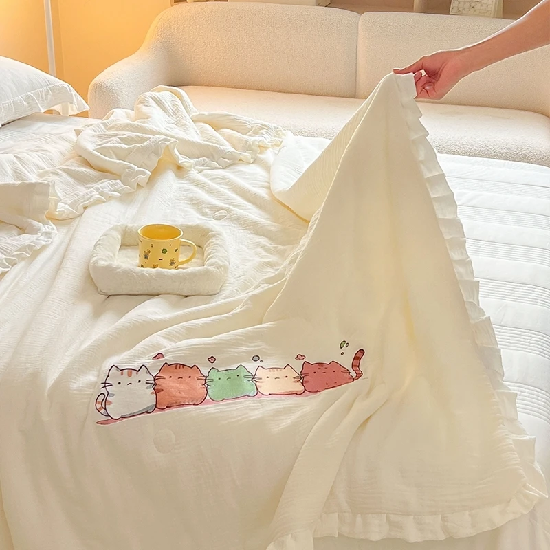 木楌 2024新款A类皱皱纱大版刺绣夏被