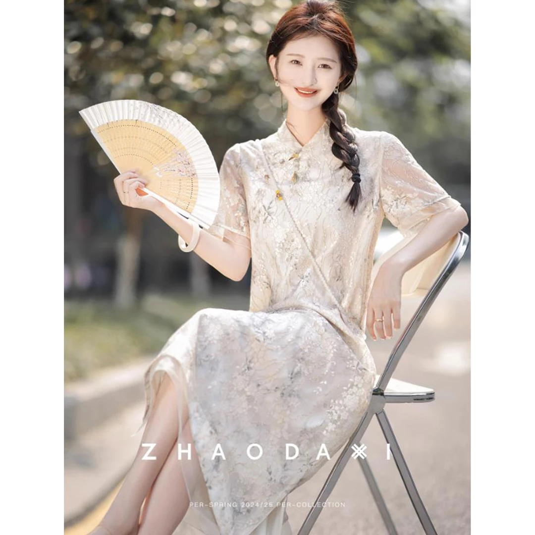 【赵大喜】旗开得胜.国风系列 | 清透旗袍版 拼接绣蕾丝