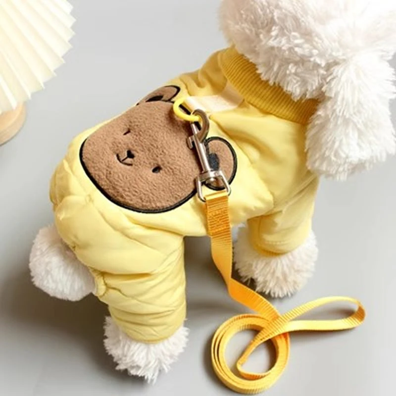 宠物狗狗衣服秋冬装泰迪比熊可牵引四脚棉服加厚服装小型犬棉衣