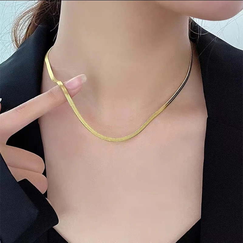 钛钢蛇骨链ins风项链女叠戴素链小众细链百搭颈链