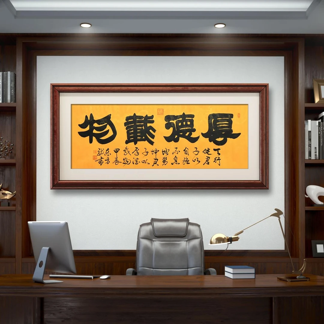 【厚德载物 隶】雷百寿书法200*70cm黄龙卷轴手写作品（圆筒）