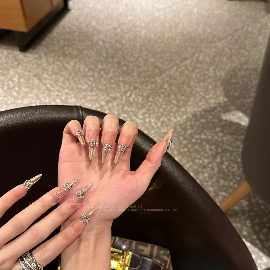 「落日极光」MeiL | 31加长尖圆 纯手工穿戴甲 /可拆卸氛围感猫眼