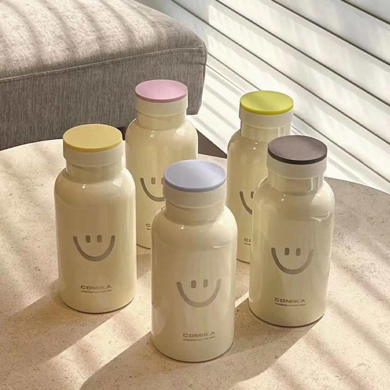 口咔开口笑脸保温杯女生咖啡杯保冷杯不锈钢水杯保温冬季水壶