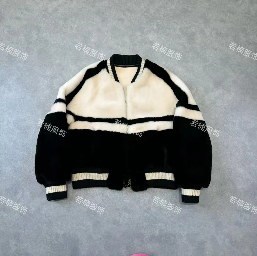 【若楠服饰】黑色皮毛一体撞色大气款女装外套