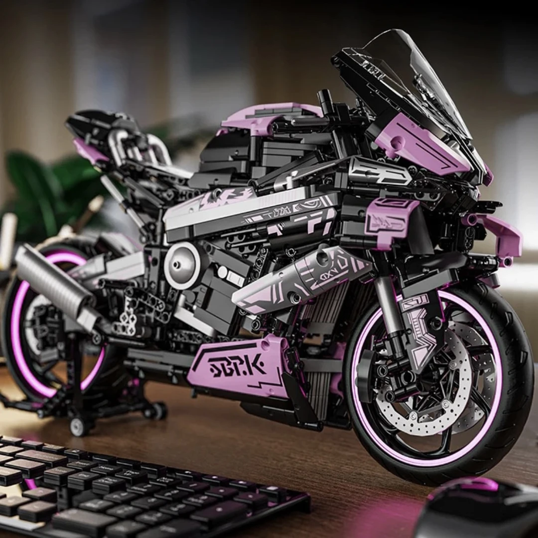 1：5【少女粉】宝马双R积木拼装机车摩托车模型摆件玩具礼物：LRL