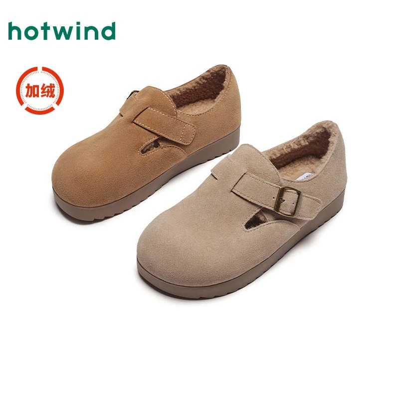 热风2024年冬季加绒博肯女鞋平底单鞋早秋一脚蹬半包拖鞋H02W4403